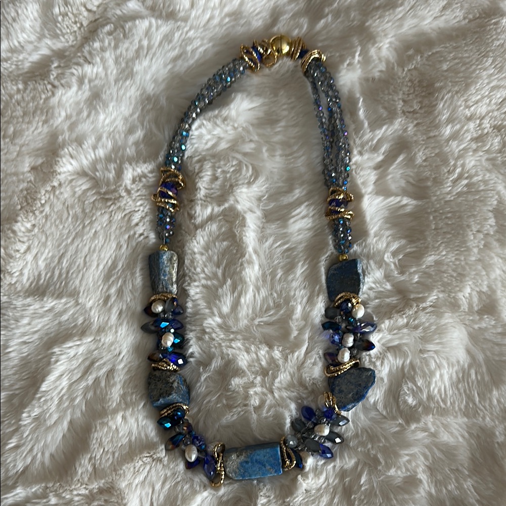 Source Unknown Blue And Gold Artisanal Necklace